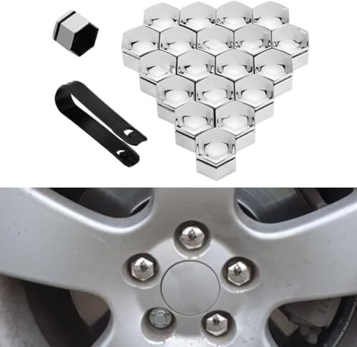 JZWJNFYY 20 Pièces Cache Ecrou,pour Peugeot 308 CC 2009-2019 Capuchons Ecrou Bouchons Protecteurs D'éCrou Couvre Ecrou Protection Couvre avec Outil Demontage,Silver-17mm