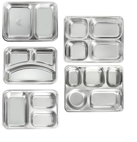 Piatto divisorio in acciaio inox con scomparto separatore per alimenti, contenitore per il pranzo, per scuola, asilo, campeggio, ristorante, finitura a specchio, facile da lavare, riutilizzabile (4