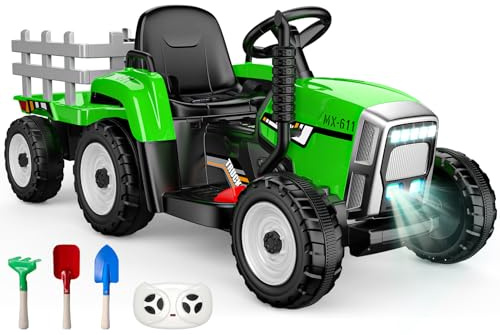 Jouet à partir de 3-12 ans : Tracteur électrique avec remorque amovible - Tracteur jouet électrique télécommandé pour enfants de 3-12 ans, véhicule électrique pour enfants 12V, cadeau pour enfants à