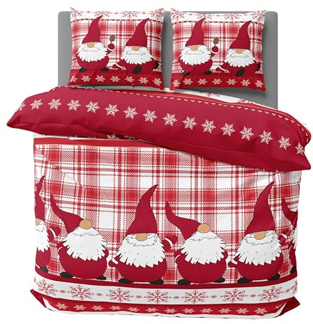 one-home Bettwäsche 200x220 cm Wichtel Weihnachten rot Biber Winter Flanell Baumwolle
