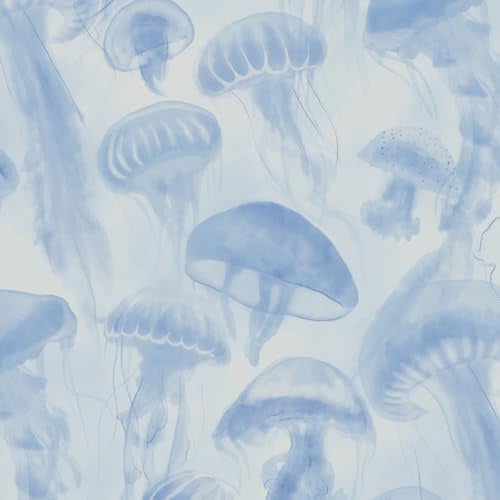 Yomshi Sticky Back Plastic Roll Jellyfish Pattern Wall Paper Roll 44 x 300 cm Blue Self Adhesive Wallpaper Boho Contact Paper for Table Bedroom Living Room Upgrade Thicken Renter Friendly