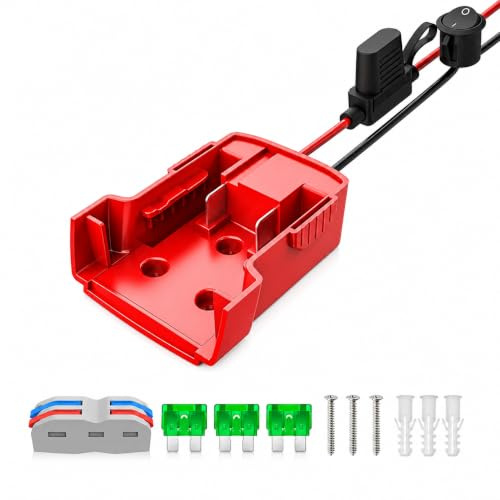 Wvzong M18 to DC Power Adapter Kit for Milwaukee 18V Battery, Converter with 14AWG Wires, Fuse Holder & 30A Fuses for Power Wheels, Ride-On Toys, RC Cars, Robotics, DIY Projects, LED Lights