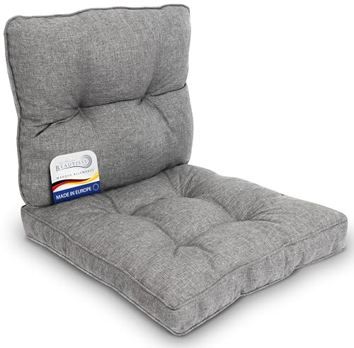 Beautissu Lot de 2 Coussins Lounge Salon de Jardin Exterieur Fauteuil | Assise 60x60cm dossier 60x40cm gris clair coussin confortable Anti-Salissures Imperméable d'assise BeauFlair