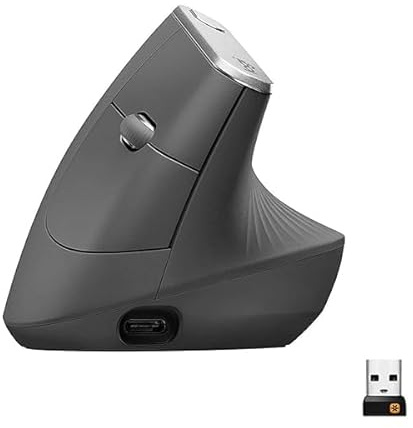 NexaCore Vertical Souris Ergonomique Avancée, 4000 DPI, Sans Fil RF 2,4 GHz et Bluetooth, Rechargeable USB-C, 4 Boutons programmables, Graphite