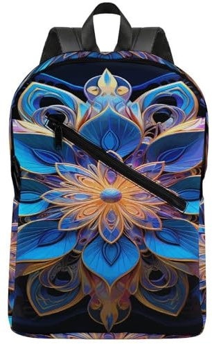 KHAUERBC Rechteckiger Mandala-Rucksack, lässiger Tagesrucksack, schmal, stabil, Laptop-Rucksack für Wochenende, Wandern