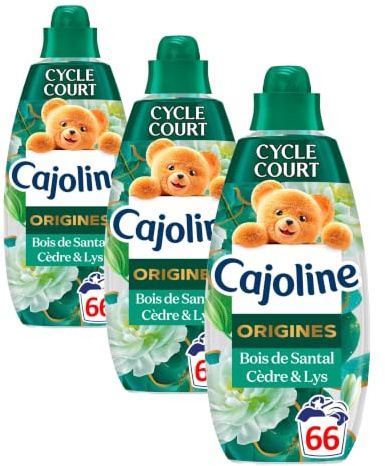 Cajoline - Adoucissant Linge Origines Intensité Express - Parfum de Lys, Cèdre et Bois de santal - Enrichi en Huiles Essentielles CrystalFresh™ - Efficacité en Lessive Cycle Court (Lot de 3)