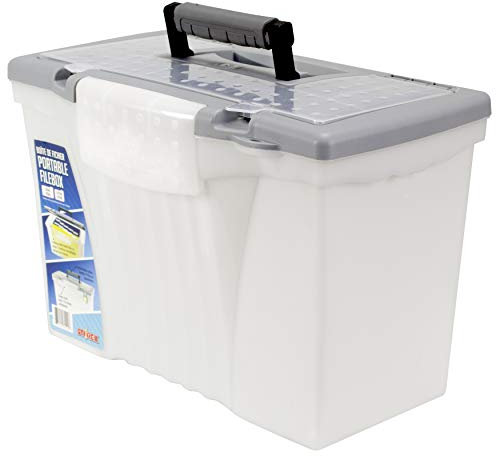 Storex Portable File Box with Organizer Lid, 17.13 x 9.63 x 11 Inches, Frosted/Silver (STX61511U01C)