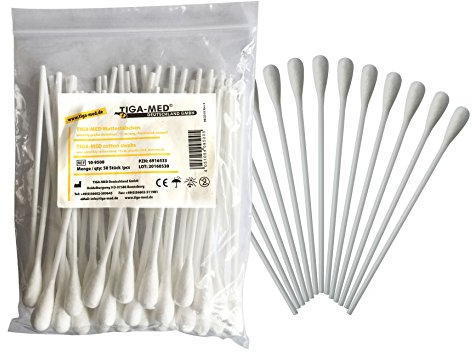 Medizinische Wattestäbchen mit großem Kopf, PE-Stab 15cm, hygienisch verpackt, Profi Qualität, 100 Stück
