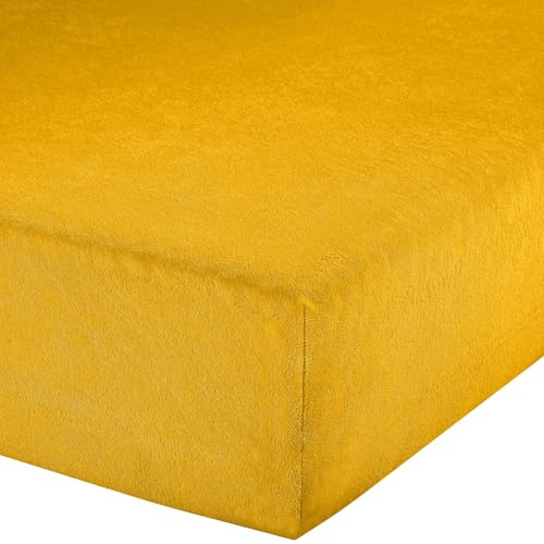 Erwin Müller Spannbettlaken, Spannbetttuch Erding Frottee-Stretch gelb Größe 140x200 cm - 160x200 cm - hautsympathisch, kuschelig, bügelfrei, Rundumgummi