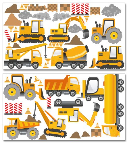 Wandkings Baumaschinen Wandsticker Megapack Set, 58 Aufkleber, Gesamtfläche 260 x 70 cm