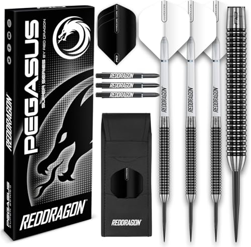 RED DRAGON Pegasus 25 Gramm-Professionelles Tungsten-Steeltip-Dart-Set mit Flights, Schäften (Shafts) und Brieftasche