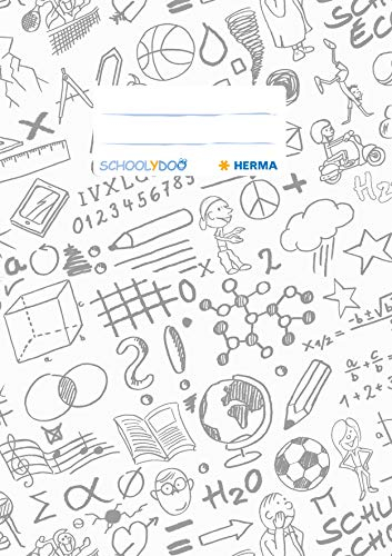 HERMA 19412 Heftumschlag A5 Schoolydoo Weiß, Hefthülle mit Beschriftungsetikett aus strapazierfähiger & abwischbarer Polypropylen-Folie, Heftschoner für Schulhefte, farbig