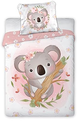 Arle-Living 3 TLG. Kinder Baby Bettwäsche Set - Koala Bär - 100x135 cm + 40x60 cm + 1 Spannbettlaken in weiß 70x140 cm - 100% Baumwolle