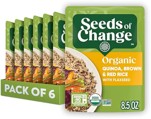 SEEDS OF CHANGE Organic Quinoa, Brown & Red Rice with Flaxseed, Microwaveable Ready to Heat, 8.5 Ounces (Pack of 6)