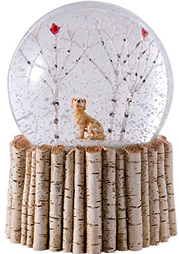 WeRChristmas Schneekugel mit Welpe und Kardinalvogel mit Birkenfuß, Weihnachtsdekoration, Mehrfarbig, 12 cm