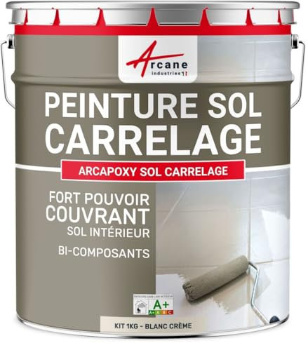 ARCANE INDUSTRIES Pintura para Suelo de Baldosas - Resina epoxi - Arcapoxy - 1 kg (hasta 5 m² en 2 capas) RAL 9001 - Blanco Crema