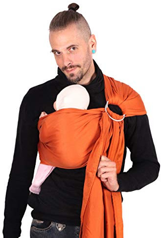 SCHMUSEWOLKE Ring Sling Baby-Tragetuch Hybrid Strukturwebung Sunset BIO-Baumwolle 70 x 215 cm Babysize-Toddlersize Neugeborene und Kleinkinder 0-60 Monate 3-16 kg Hüfttrage