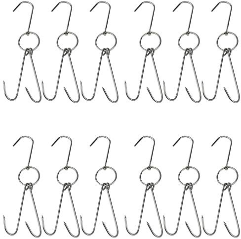 TIHOOD 9.4 Stainless Steel Double Meat Hooks Roast Duck Bacon Shop Hook BBQ Grill Hanger Cooking Tools Accessories (12 Packs) (12 Packs)