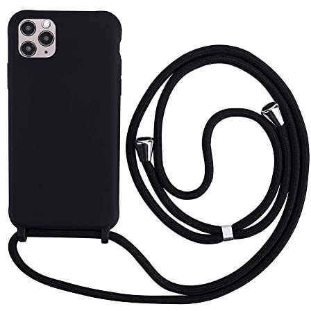 ANGNI Handykette Hülle für iPhone 11 Pro Hülle Necklace Hülle mit Kordel zum Umhängen Silikon Handy Schutzhülle mit Band - Schnur mit Case zum umhängen -Schwarz