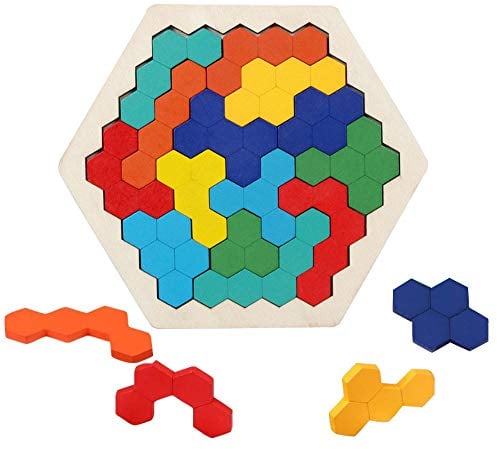 EACHHAHA Hexagon Holzpuzzle Box Spielzeug, Montessori Spielzeug für Kinder, Kreativ Lernspielzeug,Fördert räumliche Vorstellungskraft und logisches Denken, Lernendes Puzzle Spielzeug