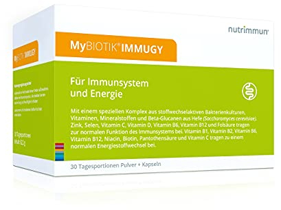 MyBIOTIK®IMMUGY I made by nutrimmun I Für 30 Tage I 2 aktive Bakterienkulturen LGG® + BB-12® I Vitamine I Mineralstoffe I Beta-Glucane I Pulver+Kaps. I Vegan I Glutenfrei I Laktosefrei I Laborgeprüft