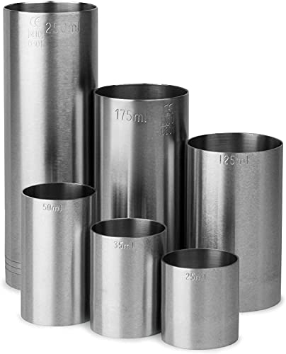 Beaumont Home Bar Professional Stainless Steel Spirit Measure Bundle Set of 6-25ml 35ml 50ml 125ml 175ml & 250ml Pub Restaurant Trade Quality (FS)(PK1)