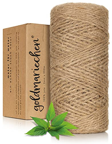 goldmariechen Premium Juteschnur - 200m Kordelband mit ca. 2mm Stärke - aus 100% natürlichen Materialien - Juteseil für Garten, Basteln, DIY und Geschenkverpackungen