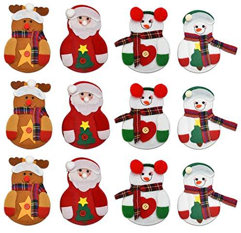 BUZIFU 12 bolsas para cubertería de Navidad, soporte para cubiertos de Papá Noel, decoración de mesa, cubiertos de Navidad, fundas para cubiertos y servilletas, para cuchillos y tenedores