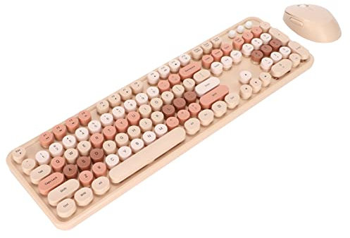 Combo Clavier Souris sans Fil 104 Touches, Kit de Souris Clavier de Jeu de Style Machine à écrire Rétro Mignon et Ergonomique, pour les Filles, pour les(couleur de thé au lait couleur mélangée)
