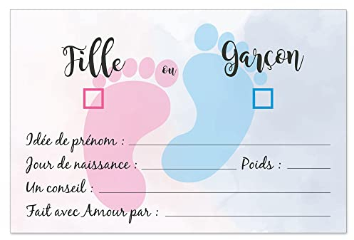 OLILLY - 20 Cartes Pronostics pour votre Gender Reveal - Animer votre Evènement Baby Shower (Modèle 1)