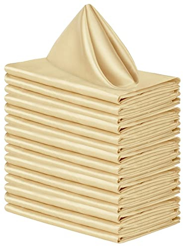 Aneco Quadratische Satin-Servietten, helle Seide, Tischservietten, weicher, glatter Stoff, Tischservietten für Hochzeit, Bankett, Party, Dekoration, Champagner, 43,2 x 43,2 cm, 16 Stück