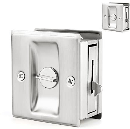 HOMOTEK Confezione da 2 serrature per porte scorrevoli con tirante, sostituiscono rapidamente e facilmente le serrature per porte scorrevoli vecchie o danneggiate, 6,9 x 6,3 cm, per porte di spessore
