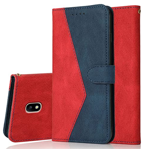 Radoo Kompatibel mit Samsung Galaxy J530 / J5 2017 Hülle, PU Leder Tasche Case Klappbar Handyhülle mit [Kartenfach] [Magnet] Cover Flip Case 360 Grad Rundum Komplett-Schutz Klapphülle (Rot Blau)