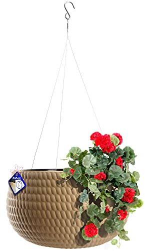 KADAX Hängetopf, Blumenampel mit Kette und Haken, Hängepflanztopf für Rankblumen, Übertopf mit Einsatz, Pflanzen Schutz für Innen- und Außenbereich (∅ 32 cm, Beige)