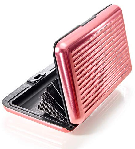 VALLET® Porta carte di credito in alluminio – per uomo e donna – blocca RFID e NFC – per carte di credito carta d'identità – porta carte di credito Portmonee portafoglio, Colore: rosa., Moderno