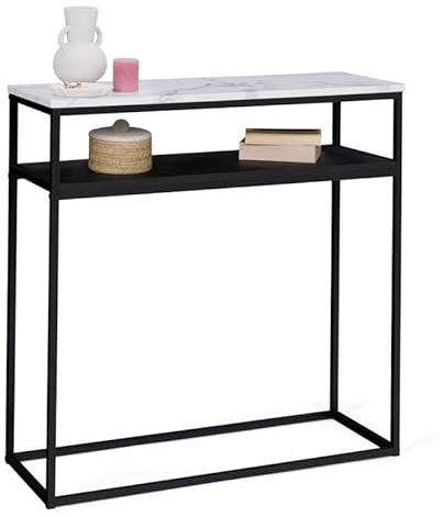 IDMarket - Console Double Alaska Effet marbre et Bois Noir Pied métal