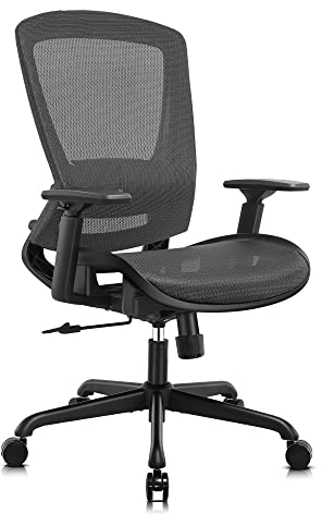 ELABEST T96 Bürostuhl aus Netzstoff, ergonomischer Computer-Schreibtischstuhl, stabiler Arbeitsstuhl, verstellbare Lendenwirbelstütze und Armlehnen, Kippfunktion, bequemer breiter Sitz, Drehstuhl für