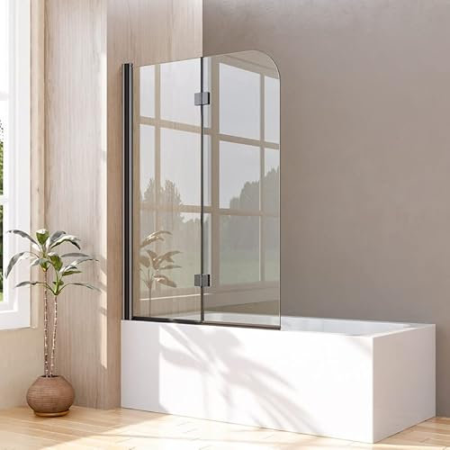 Duschwand für Badewanne 120x140cm 2-teilig Doppelfaltflügeltür Faltbar Duschwand Badewannenaufsatz Mattes Schwarz Duschtrennwand, Duschabtrennung mit 6mm Nano Sicherheitsglas