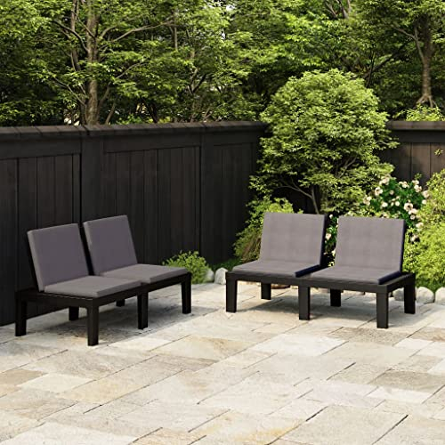 Sitzbank Modern Parkbank, Gartenbänke mit Kissen 2 STK. Kunststoff Grau Robust & Stabil Gartenmöbel für Balkon, Terrasse & Garten
