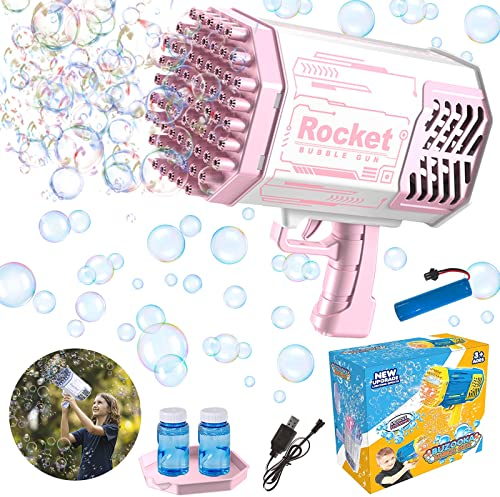 Seifenblasenpistole Set, Seifenblasen Pistole, Automatischer Seifenblasenhersteller mit 100ml Seifenblasen Flüssigkeit, Seifenblasenmaschine für Erwachsene Kinder Indoor Outdoor Party Hochzeit Rosa
