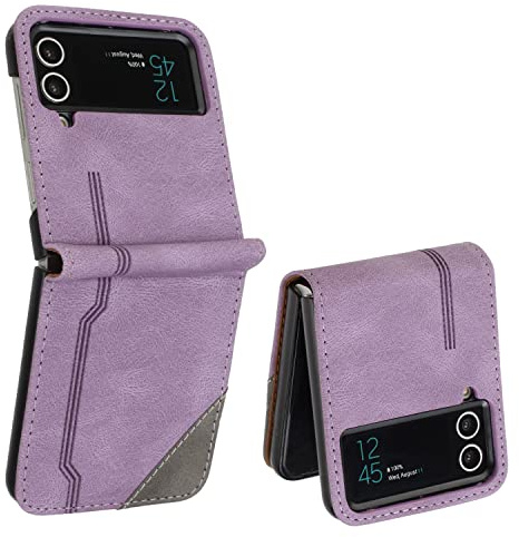 Radoo Kompatibel mit Samsung Galaxy Z Flip 4 Hülle, PU Leder Handyhülle [Stand Feature] [Magnetic Closure Snap] Schutzhülle Klappbar Flip Case Cover für Samsung Galaxy Z Flip 4 (Lila)