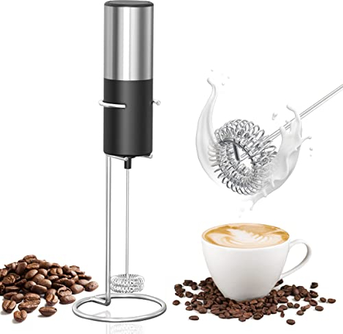Mousseur à Lait - Mousseur à Lait Électrique à Piles Lait avec support en acier inoxydable, 15-20s, puissant 19 000 tr/min, mini mousseur à café pour latte, cappuccino, chocolat chaud, Noir