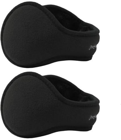 Dwenarry Winter Ear Muffs Unisex Foldable Black Earmuffs for Men Women Adjustable Polar Fleece Ear Warmers 2 Pack
