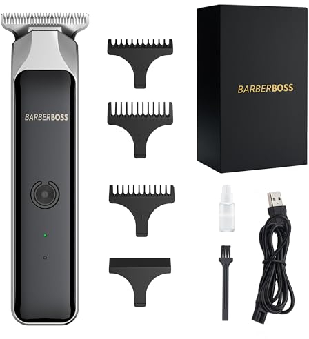 BarberBoss - Cortapelos y cortabarbas portátil, cortapelos facial profesional para hombre, recargable por USB, luz roja/verde, cuchilla de acero, QR-2090