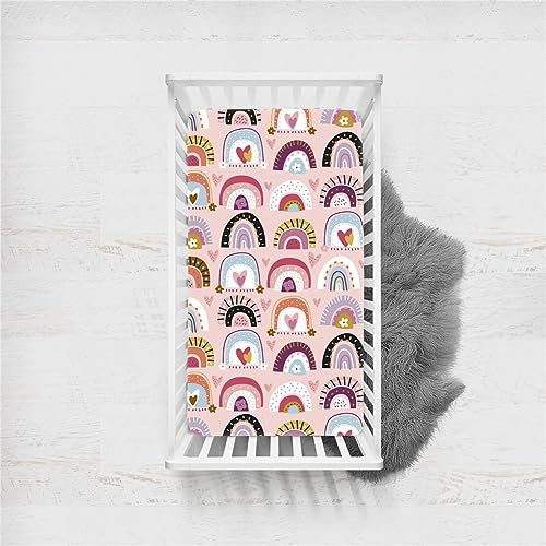 Odot Spannbettlaken für Kinderbett, Kinderwagen Matratzenbezug, Weiche Babybett Spannbetttuch Spannbettlaken, Perfekte Passform Durch Rundum-Gummizug (90x45cm,süßer Regenbogen 1)