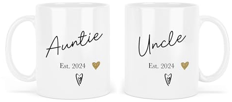 UNIQUEPGIFTS Auntie and Uncle Gifts, Baby Announcement Mug Set 2024, New Aunt, Christmas, Birthday Present, 11 Oz Ceramic x 2
