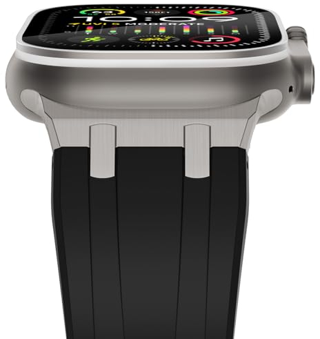 NewWays kompatibel mit Apple Watch Armband 49mm 46mm 45mm 44mm 42mm(Serie 1 2 3), Silikon Sport Armband für iWatch Ultra 2/Ultra Series 10/9/8/7/6/5/4/3/2/1/SE Herren Damen,Schwarz/Titan Stecker