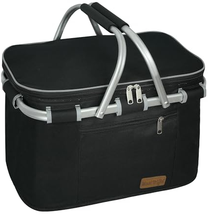 ABIUBIU 26L Kühltasche EinkaufsköRbe Groß Isolierkorb KüHlkorb KüHltasche Picknickkorb Picknicktasche mit Zwei Griffen -für Reisen/Picknick/Einkaufen/Geschenk (Black01)
