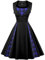 AXOE Damen 50er Jahre Kleid Rockabilly Elegant Festliche Cocktailkleid Partykleider Vintage für Hochzeit Knielang Schwarz mit Blau Tartan Muster, Gr.46, 3XL
