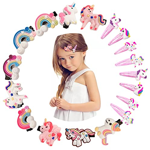 ZOCONE 18 Pezzi Mollette per Capelli Bambina Unicorno Accessori per Capelli, Unicorno Fermagli per Capelli Bambina Ragazze Neonata Clip per Capelli Arcobaleno Forcine per Capelli Tornante Multicolore